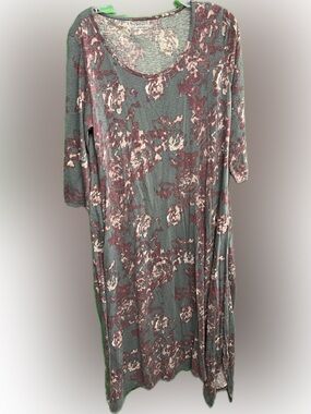 Soft Surroundings Gray Maxi Dress with Abstract Mauve Floral Print